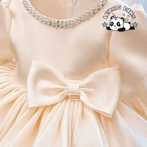 LEZONKIDS - Vestidos curtos de manga curta para meninas, moda nova, com laço grande, vestido de festa, desfile de página, vestido de aniversário